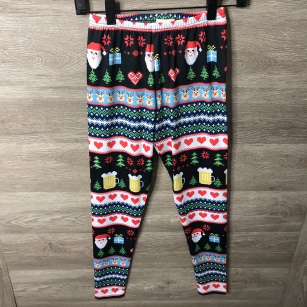 CowCow Womens Small Christmas Tree Retro Leggings